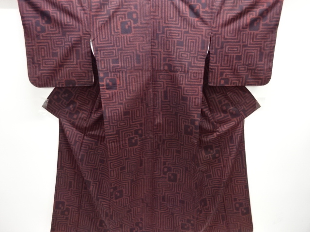 JAPANESE KIMONO / TSUMUGI / WOVEN GEOMETRIC PATTERN 